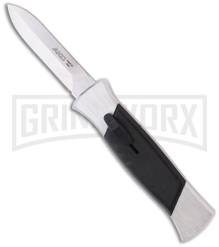 AKC 777 Blackfinger Brushed Aluminum OTF Automatic Knife - Dagger Polish Plain