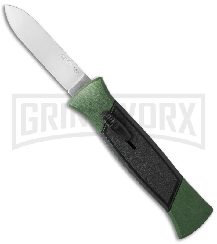 AKC 777 Blackfinger Green/Black OTF Automatic Knife - Flat Grind Satin Plain