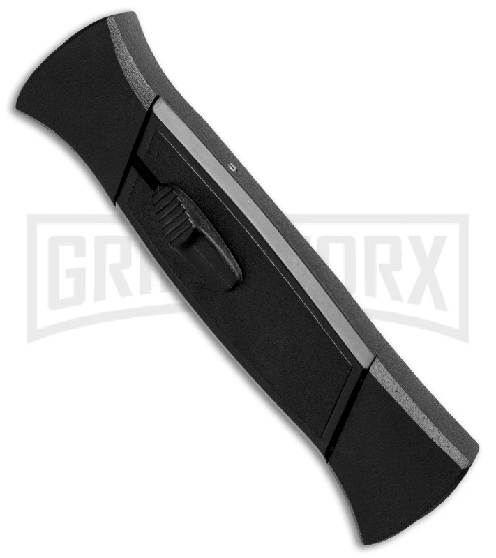 AKC 777 Blackfinger Black OTF Automatic Knife - Flat Grind Satin Plain - Image 2