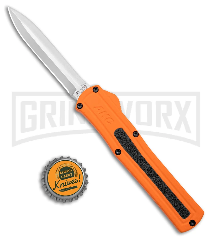 AKC F-20 Orange D/A OTF Dagger Automatic Knife - Satin Plain - Image 4