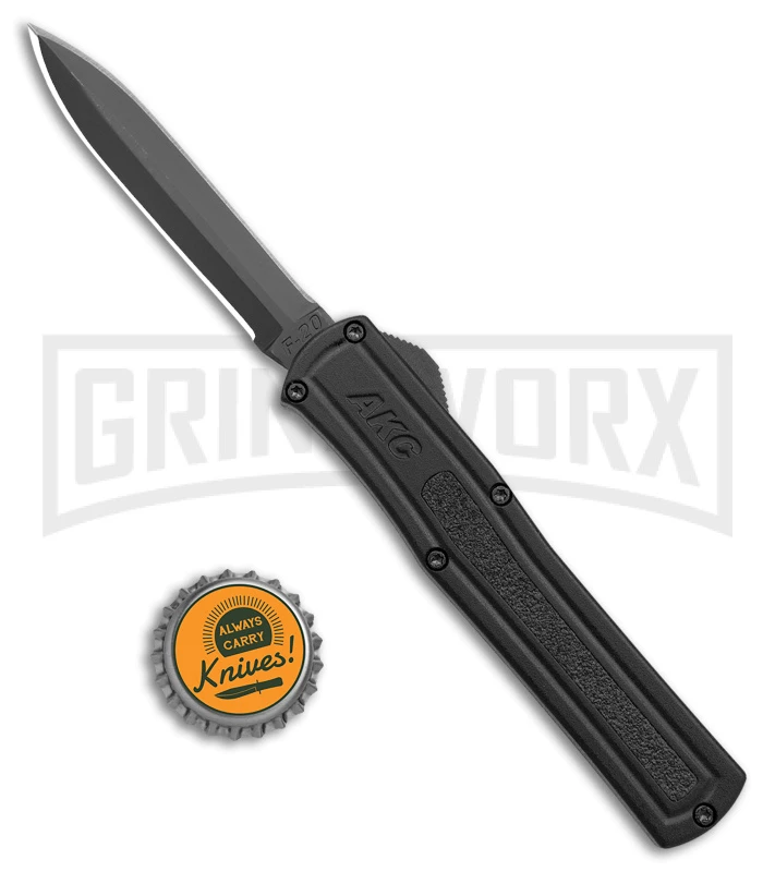 AKC F-20 Black D/A OTF Automatic Knife - Dagger Black Plain - Image 4