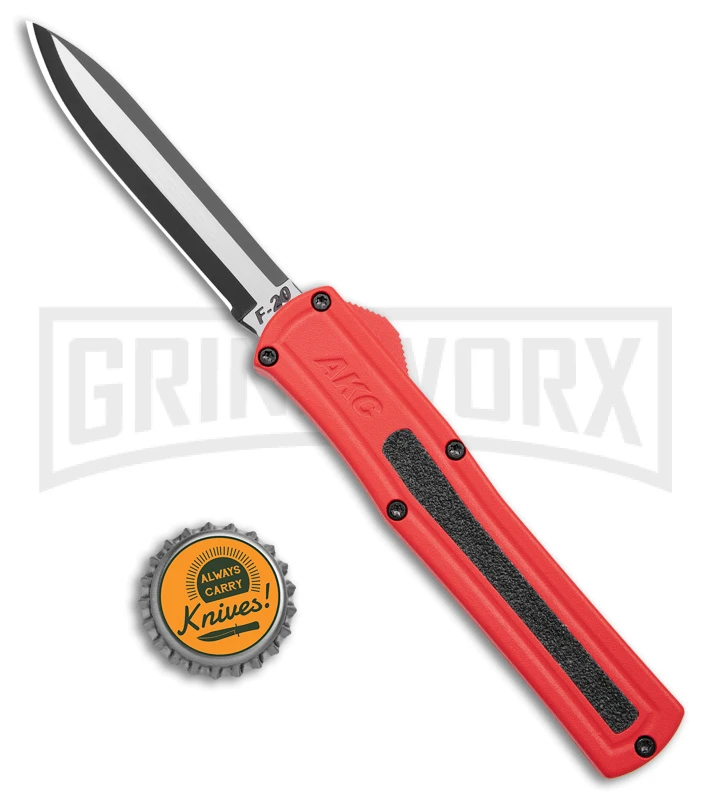 AKC F-20 Red D/A OTF Automatic Knife - Two Tone Plain - Image 4