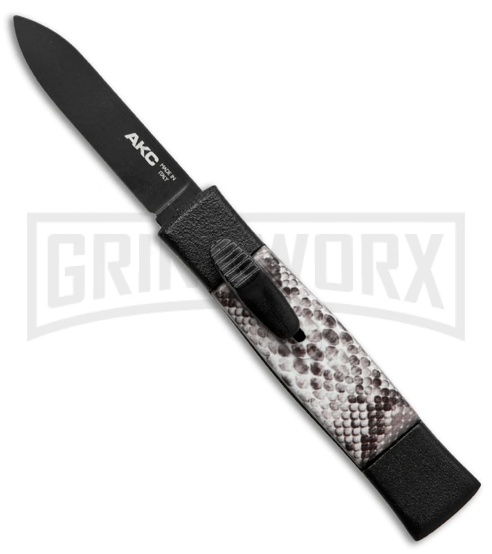 AKC Minion Concord Snake Skin OTF Automatic Knife - Flat Grind Black Plain