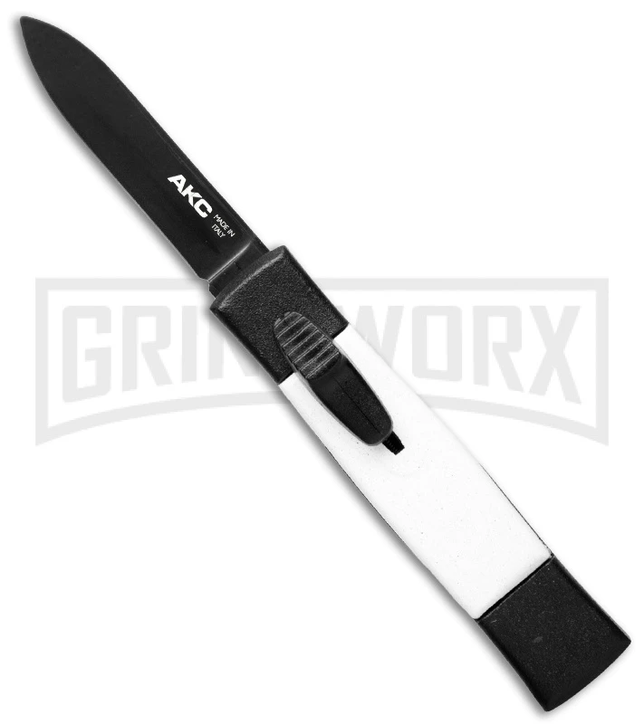 AKC Minion Concord Black/White OTF Automatic Knife - Flat Grind Black Plain