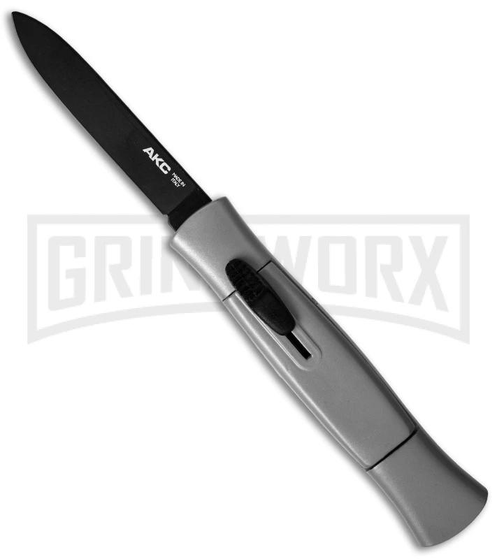 AKC 077 Gray OTF Automatic Knife - Black Flat