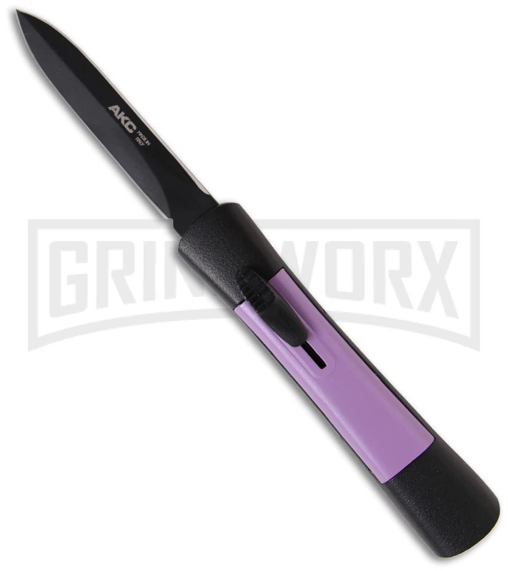 AKC Concord Black/Purple OTF Automatic Knife - Dagger Black Plain