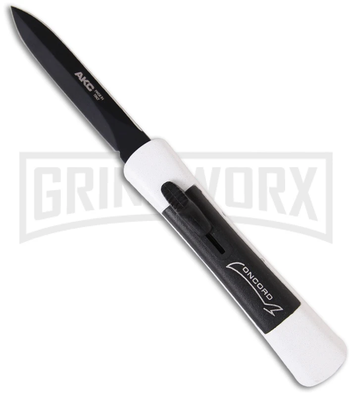 AKC Concord White/Black OTF Automatic Knife - Dagger Black Plain