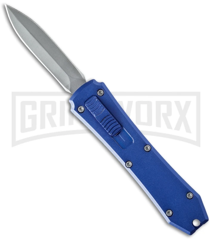 Coffin Blaster Metallic Blue DA/OTF Automatic Knife - Bead Blast Plain