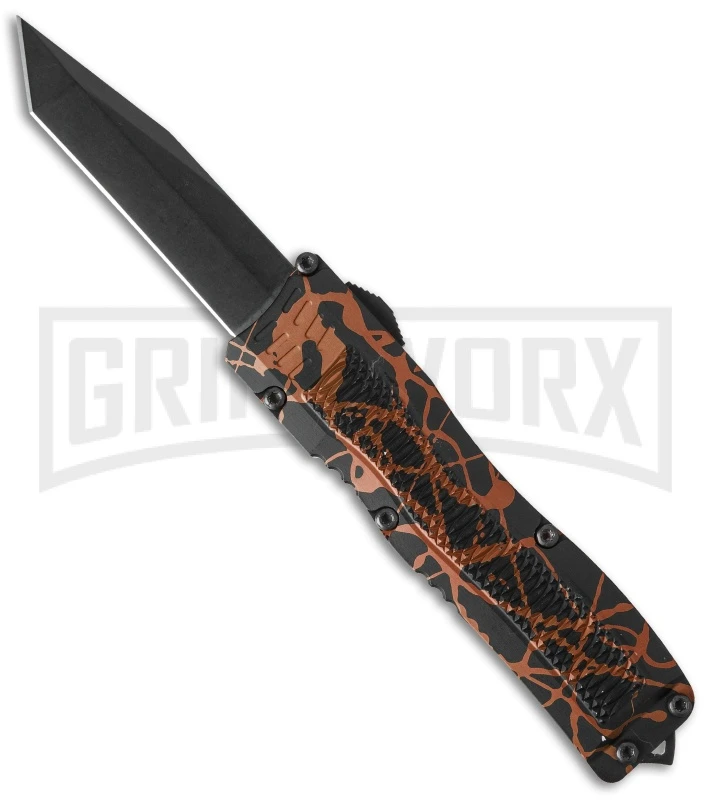 Conquest Tactical Fury Brown Splash D/A OTF Automatic Knife - Black Plain