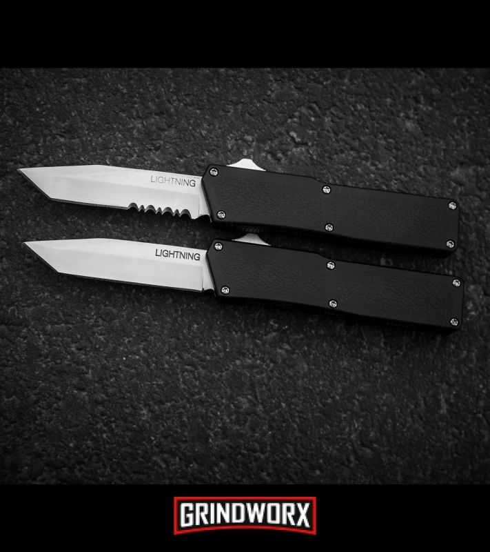 Lightning Black D/A Tanto OTF Automatic Knife - Satin Serr - Image 4
