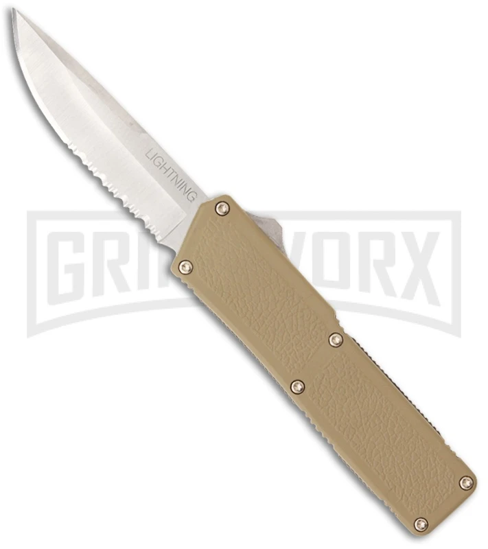 Lightning Tan D/A OTF Automatic Knife - Satin Serr